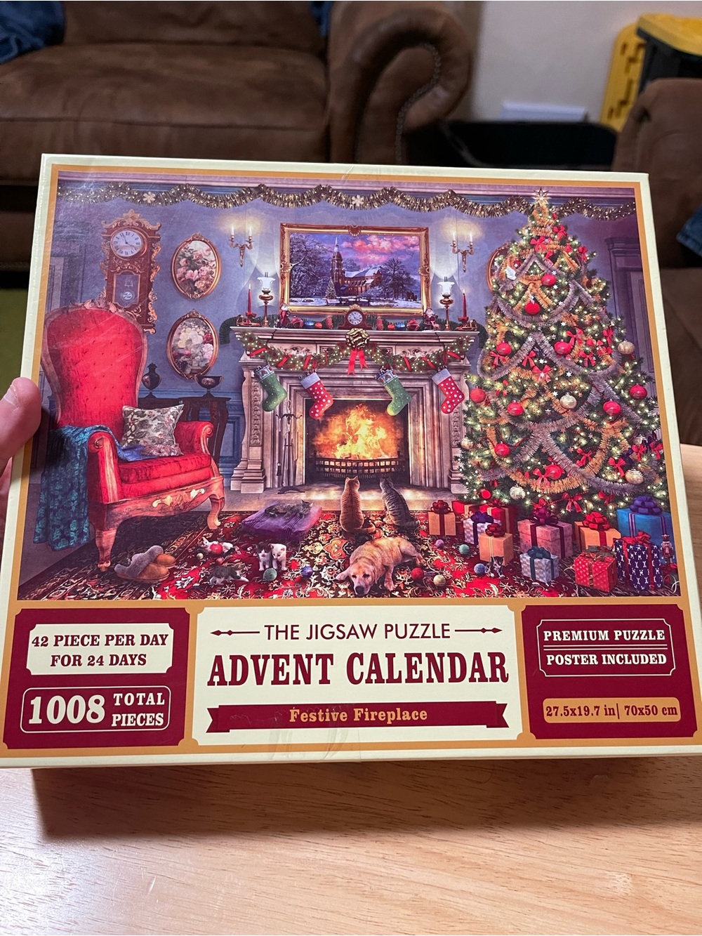 Festive Fireplace Jigsaw Puzzle Advent Calendar 1008 Pieces, 24 Days, Poster